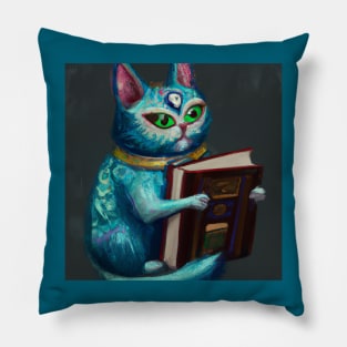 Blue Cat Gains Third Eye After Reading Book Pillow