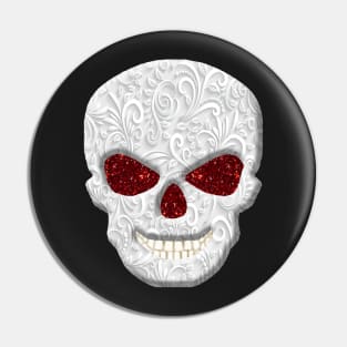 Lacy Floral Faux Red Glitter Eyes Skull Pin