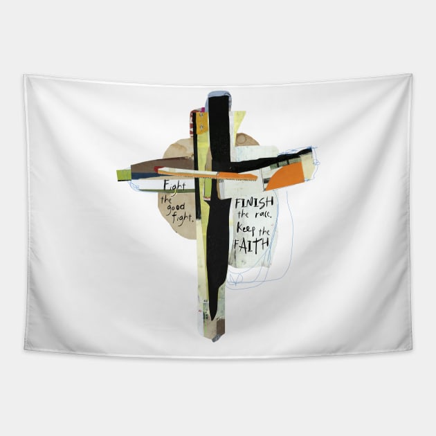 Scripture Cross Art 2 Timothy 4v7 Tapestry by michelkeck