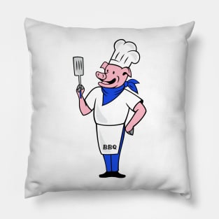 BBQ pig in apron blue Pillow