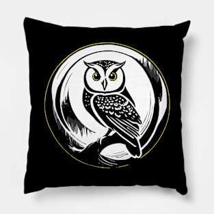 Owl Moon Nature Circle Art Pillow