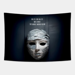 Mahatma Gandhi: "An eye for an eye will make the whole world blind" on a Dark Background Tapestry