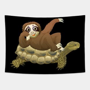 Cute & Funny Sloth Riding Turtle Adorable Animals Tapestry