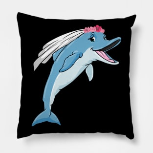 Dolphin as bride with veil and flowers Pillow