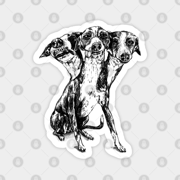 Three Headed Greyhound Cerberus Dog Magnet by Tasmin Bassett Art