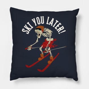Ski You Later Funny Skeleton Skiing Pillow