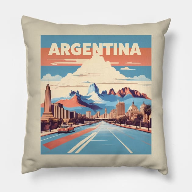 Vintage Travel Argentina Design Pillow by huefinder