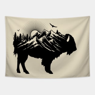 Buffalo Silhouette - Retro Bison Mountain - Buffalo Lover Tapestry