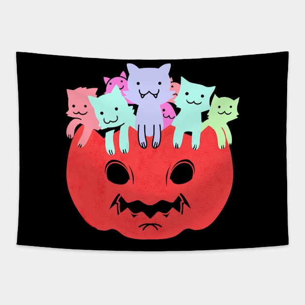 Halloween Pumpkin with Color Cats Tapestry by BOO