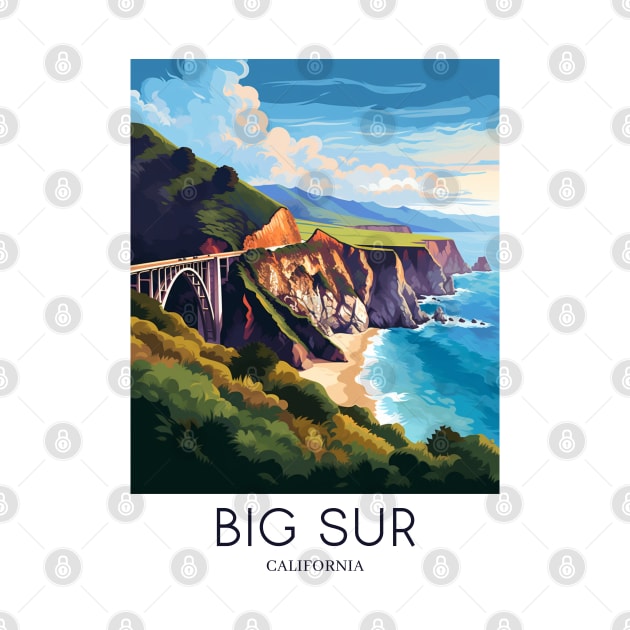 A Pop Art Travel Print of Big Sur - California - US by Studio Red Koala