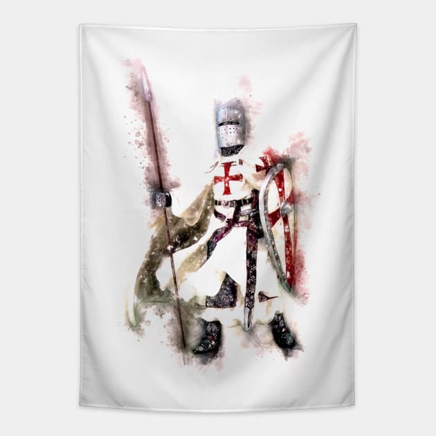 Dominating Templar Shield Cross Spear Medieval Warrior Armor Tapestry by Naumovski