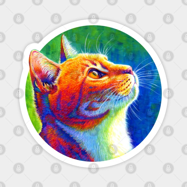 Psychedelic Rainbow Tabby Cat Magnet by rebeccawangart