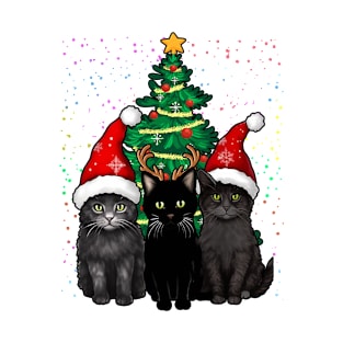 Funny Black Cat Christmas Tree Xmas Pajamas For Cat Lover T-Shirt