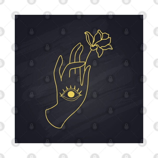 Lord Buddha's Hand With Eye Holding Lotus Flower by Modern Art