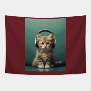 Cat wearing headphones Tapestry