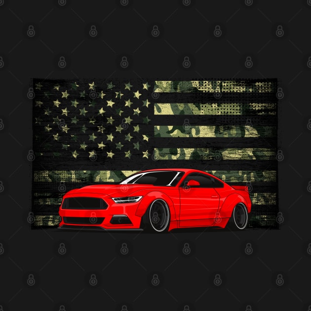 Patriotic American Flag V8 Muscle Car Pony Mustang by Automotive Apparel & Accessoires