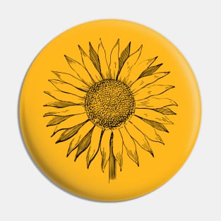 Sunflower, Flower, Black and White, Hand Drawing, Floral, Summer, Sun Flower Design Pin