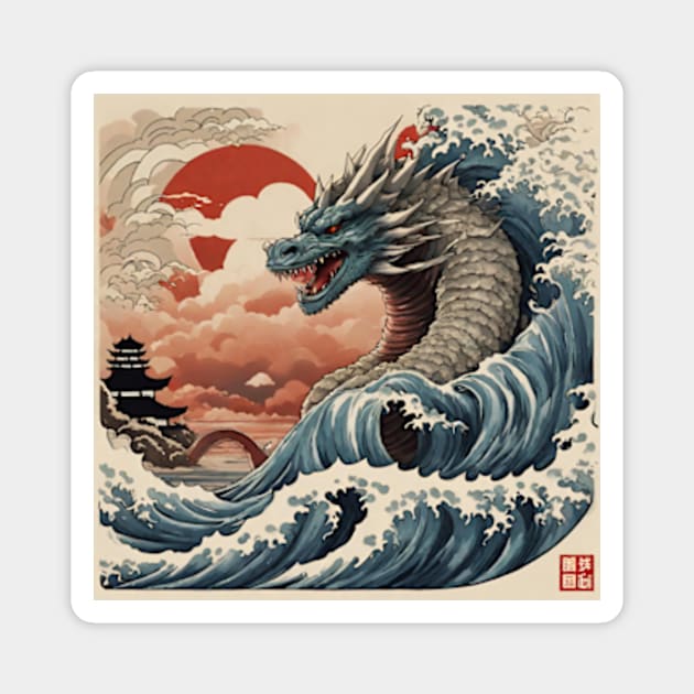 giant serpent in the sea of japan Magnet by cloudviewv2