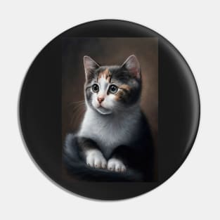 grey and white cat looking off in the distance - CGI style Pin