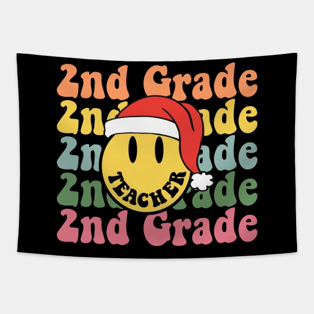 Retro Christmas Teacher 2nd Grade Santa Hat Back To School Tapestry by luxembourgertreatable