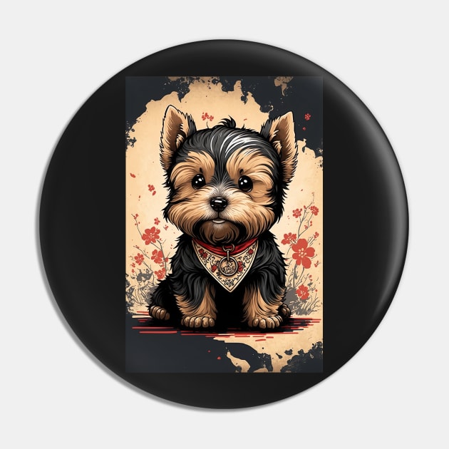 Super Cute Yorkshire Terrier Puppy Portrait Japanese style Pin by KoolArtDistrict