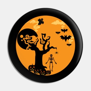 Skeleton Halloween in haunted forest Pin