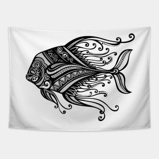 Black and White Print of Exotic Fish Tapestry