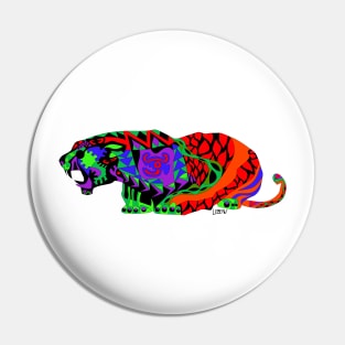 wild mexican king tiger in ecopop with totonac magical patterns in floral folk art Pin