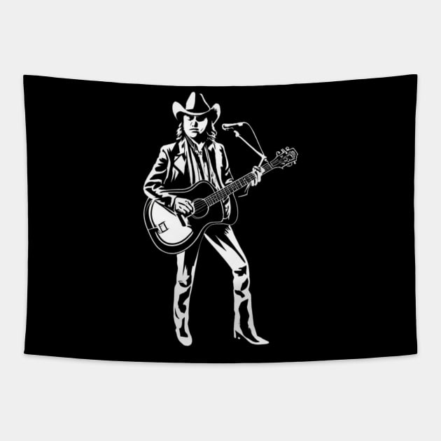 Dwight Yoakam Playing Guitar Tapestry by Aldrvnd