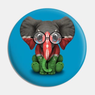 Baby Elephant with Glasses and Kenyan Flag Pin