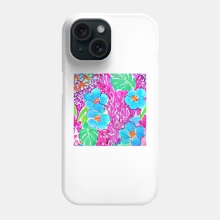 Pink and turquoise flowers and leaves preppy seamless pattern Phone Case