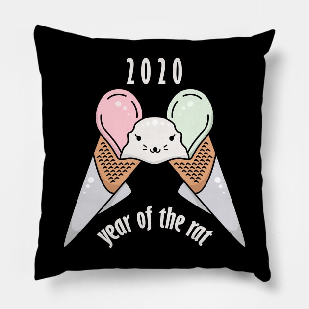 2020 Year Of The Rat Funny Mouse Ice Cream Cone Pillow by okpinsArtDesign