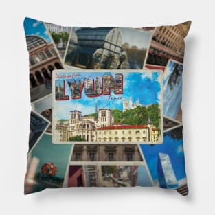 Greetings from Lyon in France Vintage style retro souvenir Pillow