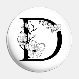 Letter D Monogram - Floral Initial Pin