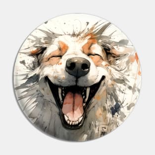 Unconditional Love: Happy Dog Smiles on a Dark Background Pin