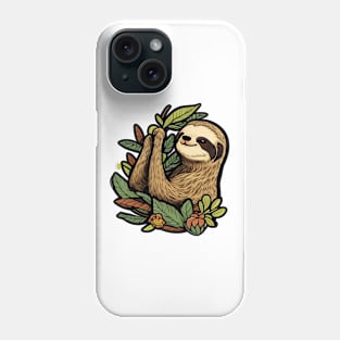 Cartoon image of a cute sloth on a tree Phone Case