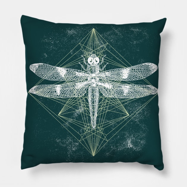 Dragonfly Ornament White Gold Pillow by Unelmoija