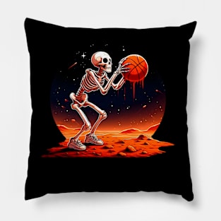 Skeleton Playing Bascketball On Mars Pillow