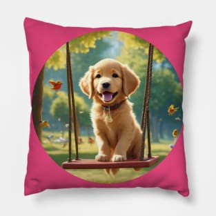 Adorable Golden Retriever Puppy on a Swing Pillow