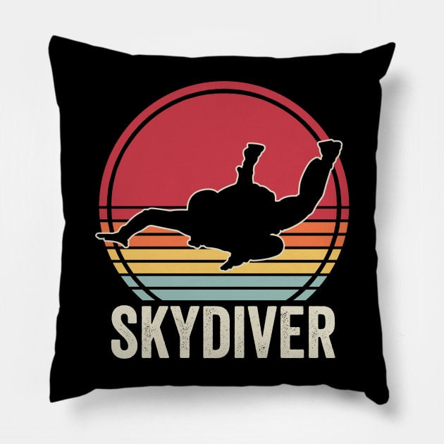 Skydiver Retro Funny Skydiving Vintage Pillow by Visual Vibes