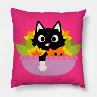 Kitty in flower basket Pillow