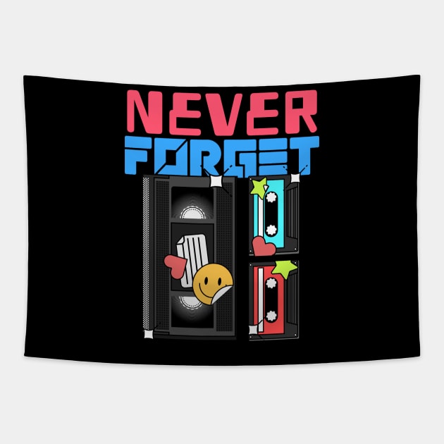 Never Forget Cassette Retro Vintage 60s 70s 80s 90s Tapestry by TV Dinners