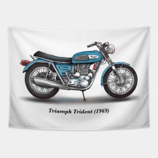 Drawing of Retro Classic Motorcycle Triumph Trident 1969 Tapestry