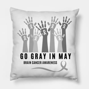Go Gray In May Shirt Rainbow Brain Cancer Tumor Awareness Pillow