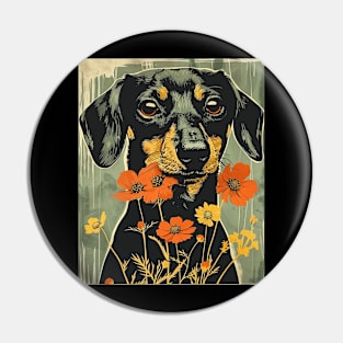 Dachshund Flowers Photo Art Design For Dog Onwer Pin