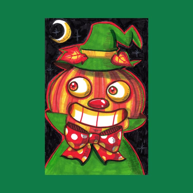 Smiling Pumpkin Man Wearing Green Hat by saradaboru