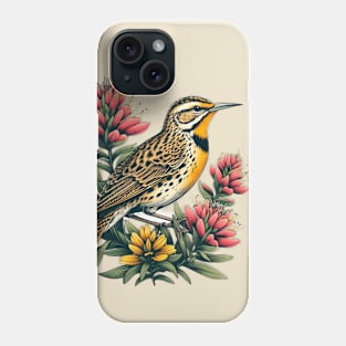 Vintage Western Meadowlark & Indian Paintbrush, Wyoming Phone Case