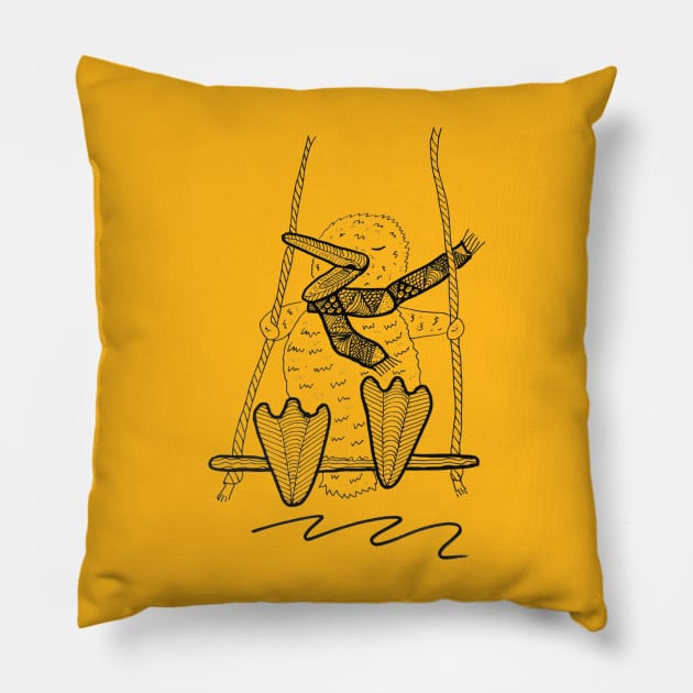 Duck on a swing Pillow by Puddle Lane Art