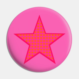 Pink and Orange Gingham Star Pin