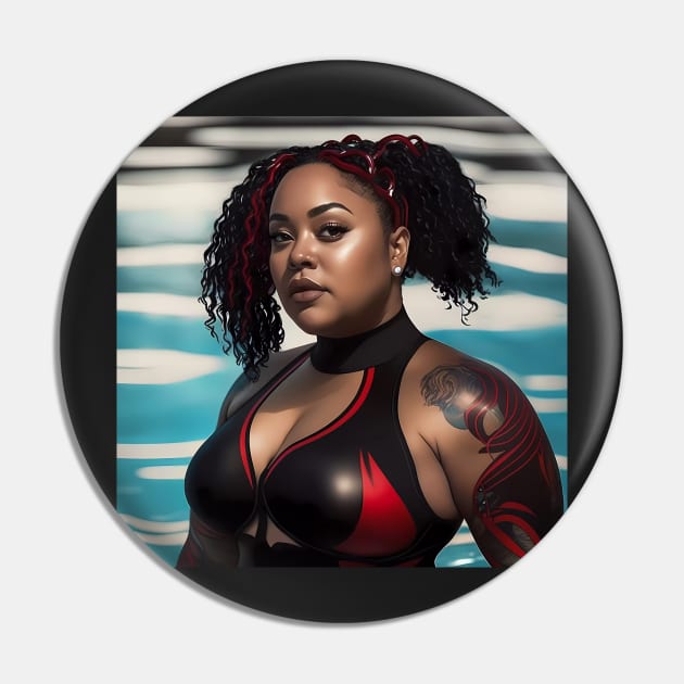 Summer Vibes, Curvy Summer, Copy of Curvy and Beautiful Superwoman, Swimmer Athlete. Female are strong. Sticker Pin by MeatLuvers